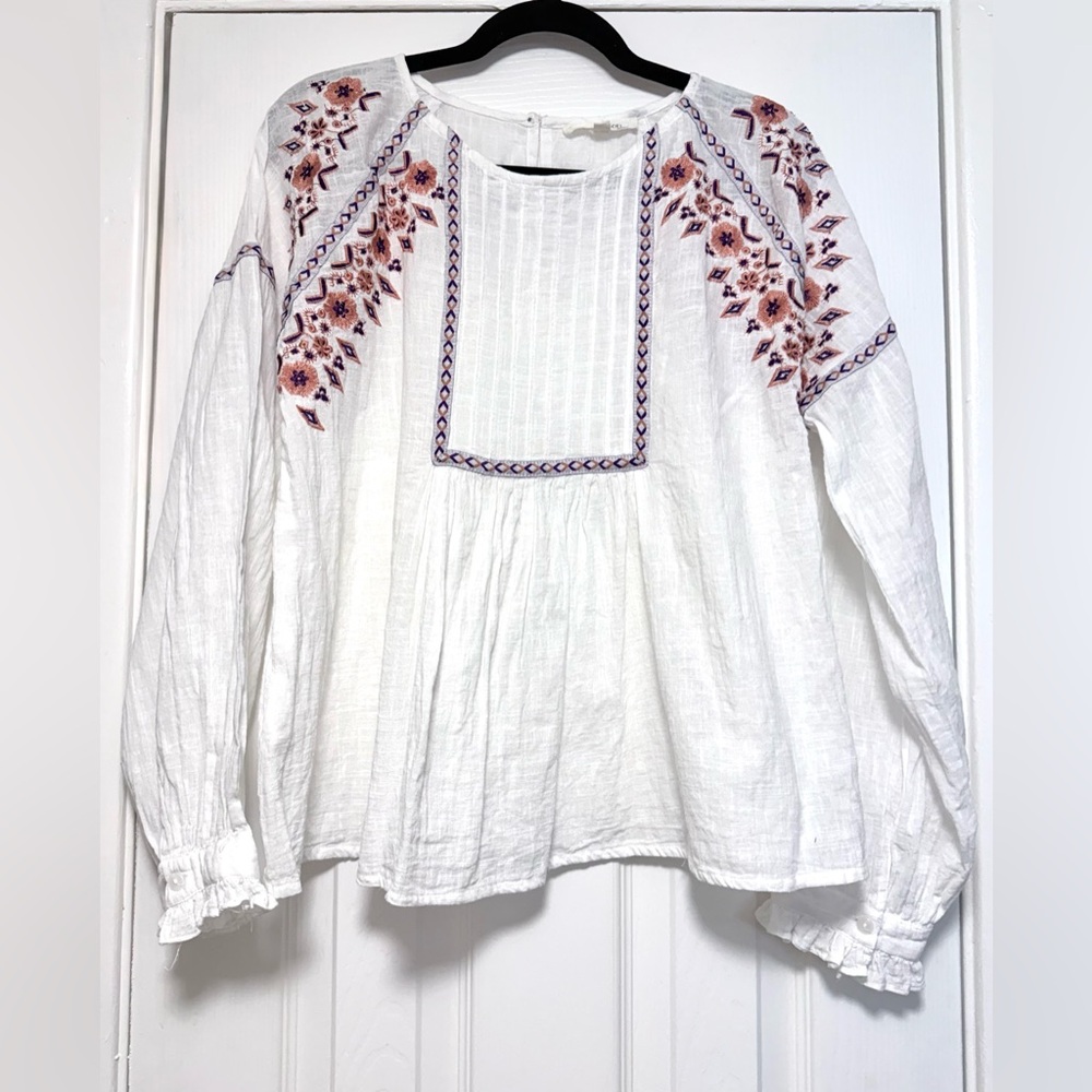 Rebellion White Blouse with Purple and Pink Embroidery